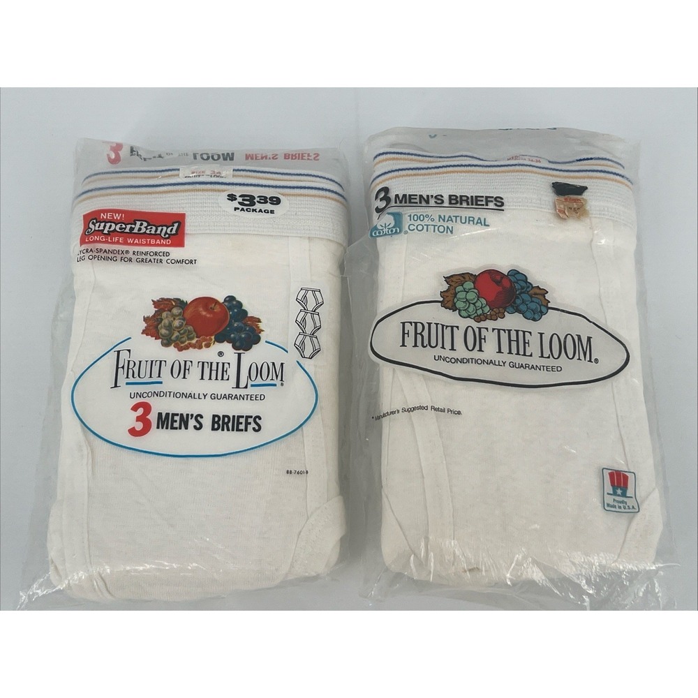 Vtg 2 NOS 1980s Fruit of The Loom Men's Medium 34-36 Briefs 3-Packs Sealed